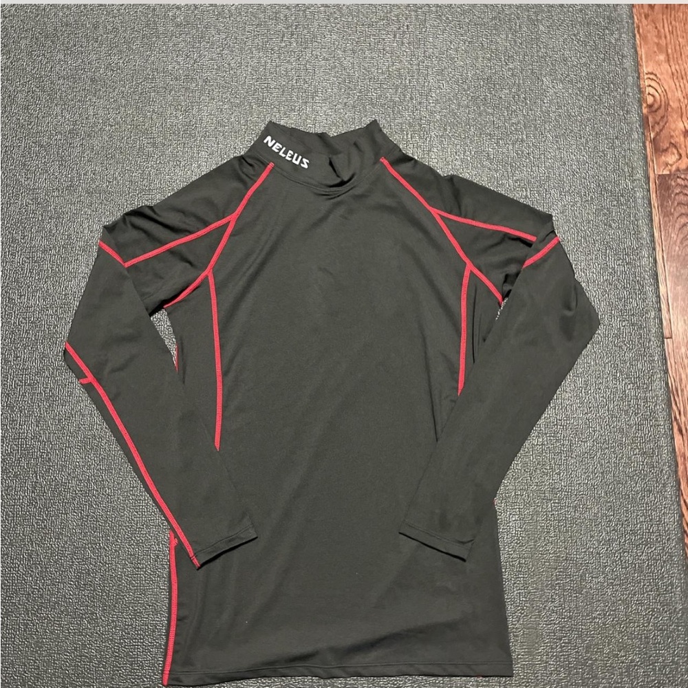 Neleus Men's Black and Red Long Sleeve Tee